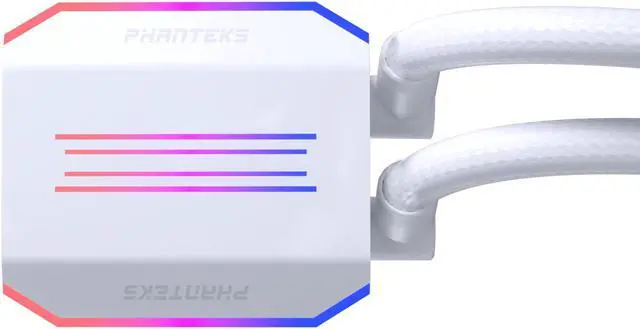 Alt view image 4 of 5 - Phanteks Glacier One 240D30 Premium D/A-RGB AIO Liquid CPU Cooler, D/A-RGB Pump Cap Design, 2x D30 120mm PWM D-RGB Fans, Supports Intel Core 14th Gen Processors, White