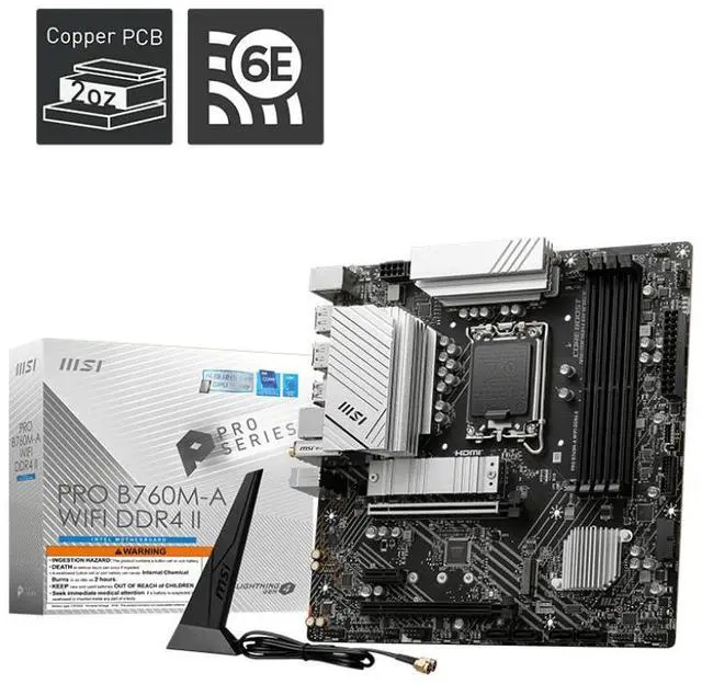 Main image of MSI PRO B760M-A WIFI DDR4 II LGA 1700 Intel B750 SATA 6Gb/s mATX Motherboard ,Wi-Fi 6E, Bluetooth 5.3, premium 2.5G LAN