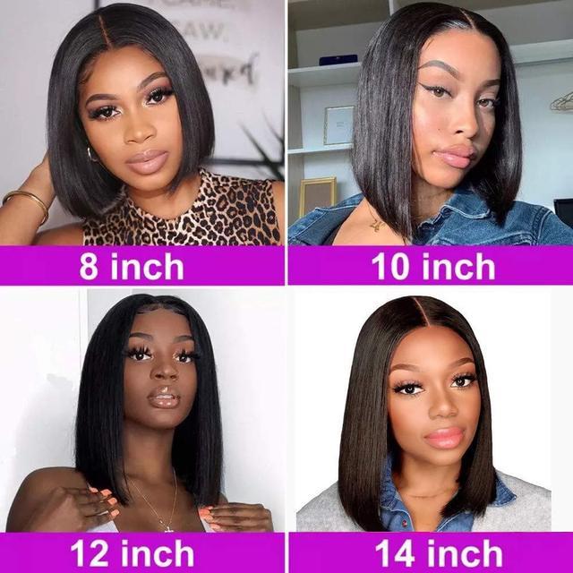 Aochakimg Straight wig human hair 12 inch lace front wig black