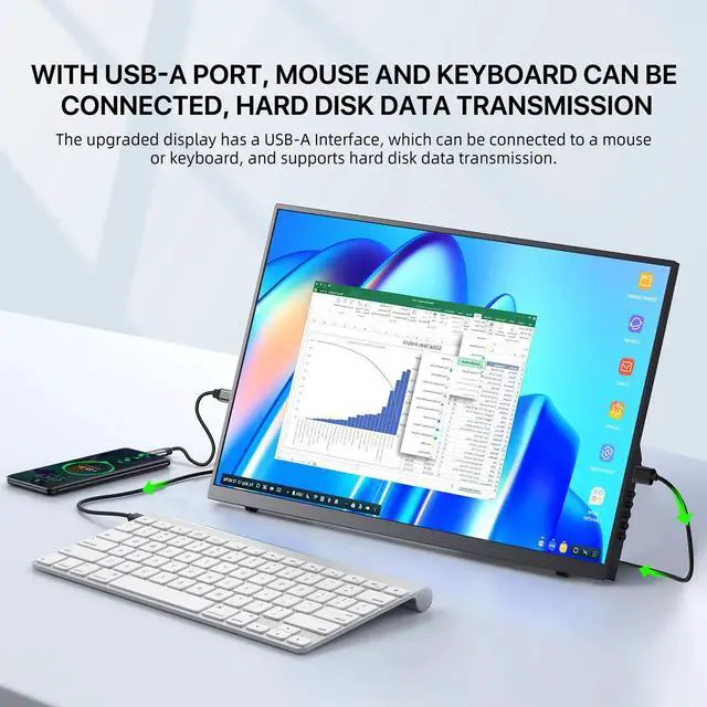 Alt view image 2 of 7 - NEWSOUL Portable Monitor 18.5 Inch 100% sRGB 60Hz 1080P Monitor Full HD Mobile Monitors w/Stand HDMI &USB C Ports