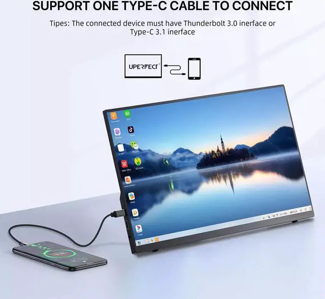 Alt view image 7 of 7 - NEWSOUL Portable Monitor 18.5 Inch 100% sRGB 60Hz 1080P Monitor Full HD Mobile Monitors w/Stand HDMI &USB C Ports