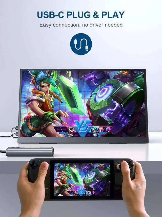 Alt view image 2 of 6 - NEWSOUL 100Hz Portable Monitor 18.5" 1080P Gaming Monitor w/Integrated Stand & VESA HDMI 2*Type C Switch Display