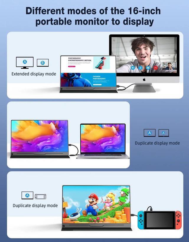 Alt view image 6 of 6 - NEWSOUL 16" 120Hz 2K Portable Monitor 2560*1600 Gaming Monitor With VESA hole IPS Standard HDM C model For PS4 5
