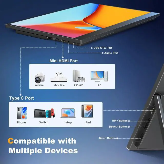 Alt view image 5 of 7 - EVICIV 16" 2K Portable Monitor 2560*1600 1500:1 100%sRGB HDMI USB C OTG w/VESA