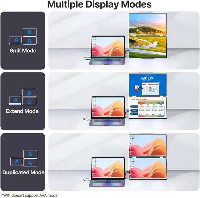 Alt view image 7 of 7 - UPERFECT 15,6 Zoll Zusammenklappbarer Tragbarer Dual-Monitor 1080P IPS Laptop-Bildschirm