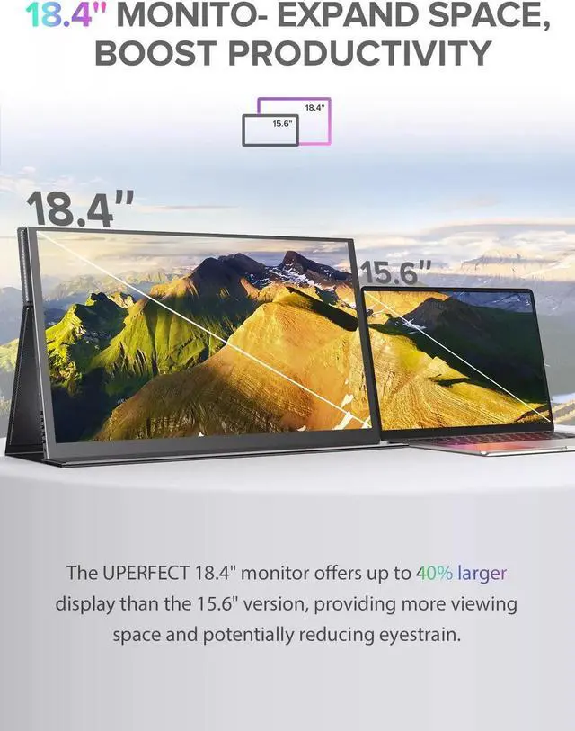 Alt view image 2 of 7 - EVICIV 18.4" 4K 3840x2160 HDR Portable Monitor USB C Monitor Gaming Screen FreeSync IPS HDR Laptop Monitor Display with Leather Case