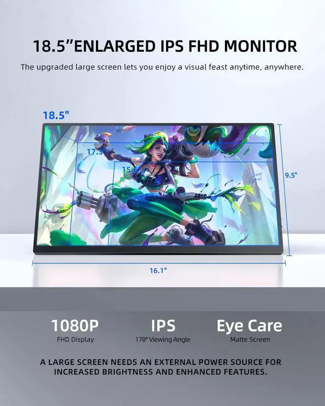 Alt view image 2 of 7 - EVICIV Portable Monitor 18.5 Inch 120Hz 100% sRGB 1080P Portable Laptop Monitor w/Smart Cover, VESA HDMI