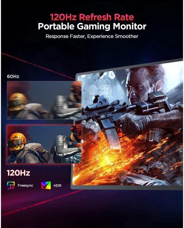 Alt view image 5 of 7 - Newsoul 2K 120Hz HDR FreeSync Portable Gaming Monitor, 16" Ultra-Wide IPS Screen, Plug & Play, USB-C & Mini HDMI, VESA Mountable, for PS5, Xbox, Switch, Laptop, PC, Mac