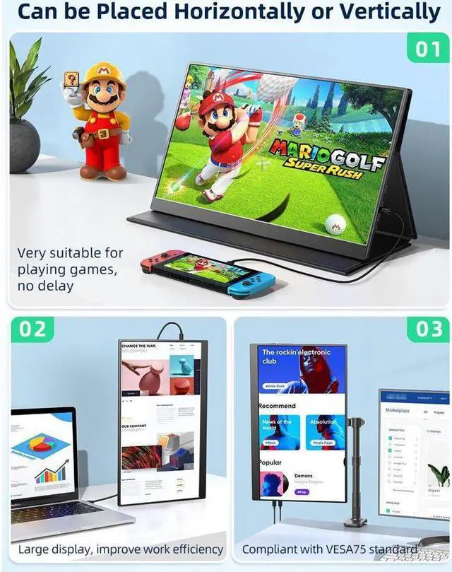 Alt view image 5 of 7 - Portable Monitor 17.3" 1080P, NEWSOUL IPS HDR Computer Display, HDMI USB-C External Monitor for Laptop Monitor