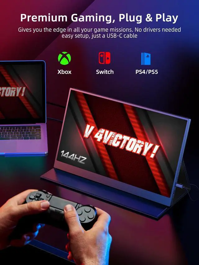 Alt view image 3 of 7 - NEWSOUL 17.3 Inch 144Hz Portable Gaming Monitor, AMD FreeSync Premium Eye Care Monitor, FHD 1080P HDR IPS Laptop Computer Monitor, HDMI USB C External Screen for Esports Xbox Switch PS5