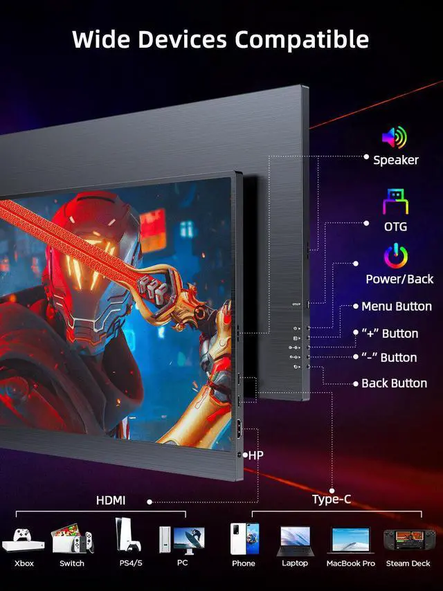 Alt view image 6 of 7 - NEWSOUL 17.3 Inch 144Hz Portable Gaming Monitor, AMD FreeSync Premium Eye Care Monitor, FHD 1080P HDR IPS Laptop Computer Monitor, HDMI USB C External Screen for Esports Xbox Switch PS5