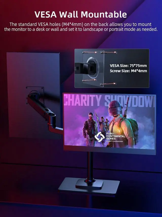 Alt view image 5 of 7 - NEWSOUL 17.3 Inch 144Hz Portable Gaming Monitor, AMD FreeSync Premium Eye Care Monitor, FHD 1080P HDR IPS Laptop Computer Monitor, HDMI USB C External Screen for Esports Xbox Switch PS5