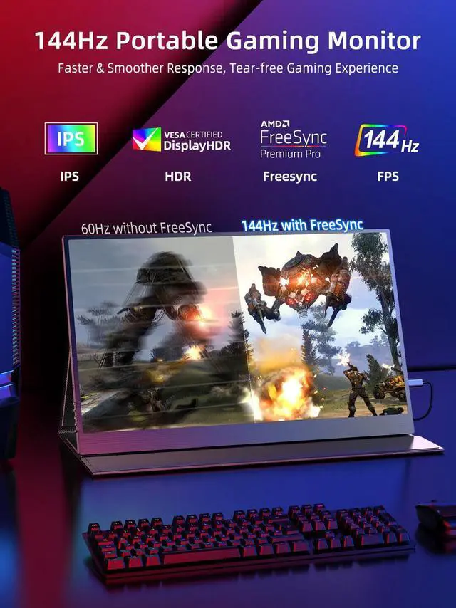 Alt view image 2 of 7 - NEWSOUL 17.3 Inch 144Hz Portable Gaming Monitor, AMD FreeSync Premium Eye Care Monitor, FHD 1080P HDR IPS Laptop Computer Monitor, HDMI USB C External Screen for Esports Xbox Switch PS5