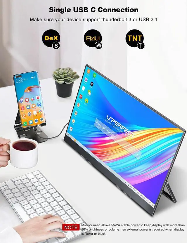 Alt view image 5 of 7 - Portable Monitor 17.3", FHD 1080P IPS Computer Display Eye Care Screen with HDMI/Type C for Laptop PC MAC Surface PS4 Xbox Switch Phone
