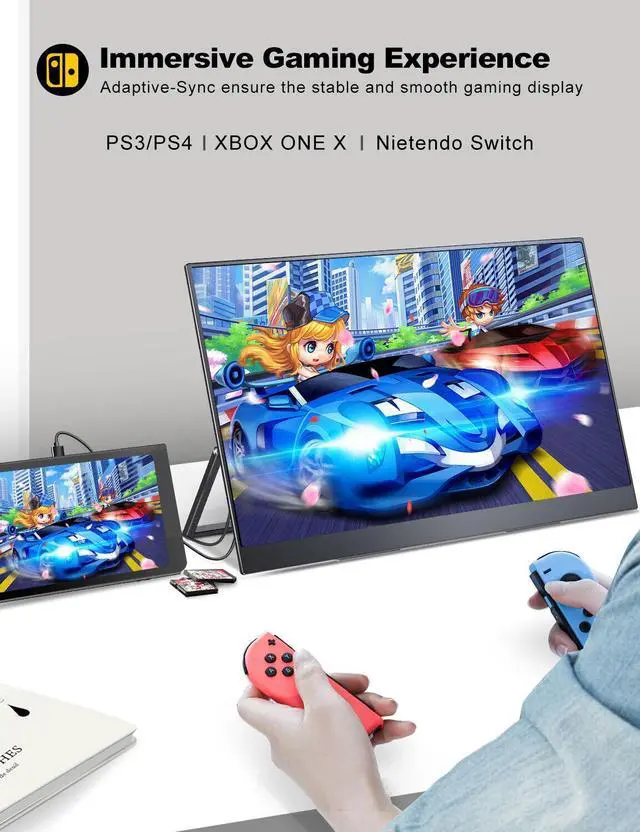 Alt view image 7 of 7 - Portable Monitor 17.3", FHD 1080P IPS Computer Display Eye Care Screen with HDMI/Type C for Laptop PC MAC Surface PS4 Xbox Switch Phone