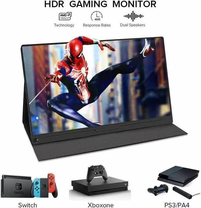 Alt view image 3 of 7 - Newsoul Portable Monitor, 15.6" IPS HDR 1920X1080 FHD Eye Care Screen USB C Gaming Monitor, Dual Speaker Computer Display HDMI Type-C VESA for Laptop PC MAC Phone w/Smart Case