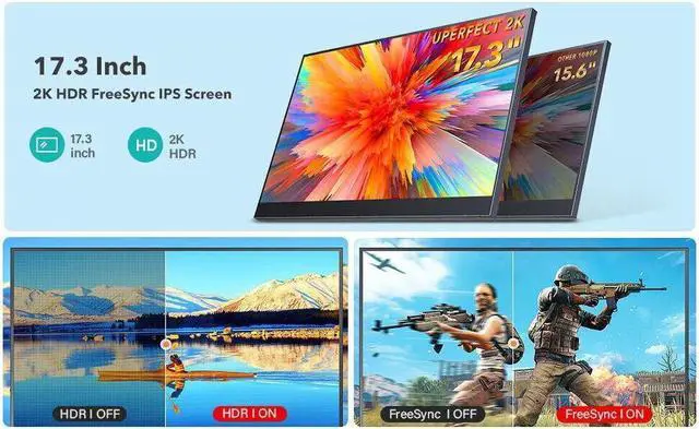 Alt view image 4 of 7 - Portable Monitor 17.3 Inch 2K, 2560X1440 USB C Portable Laptop Monitors with VESA & Smart Case 100% sRGB HDR FreeSync Travel Monitor Extender for Laptop PC MacBook Pro Xbox PS5 Phone