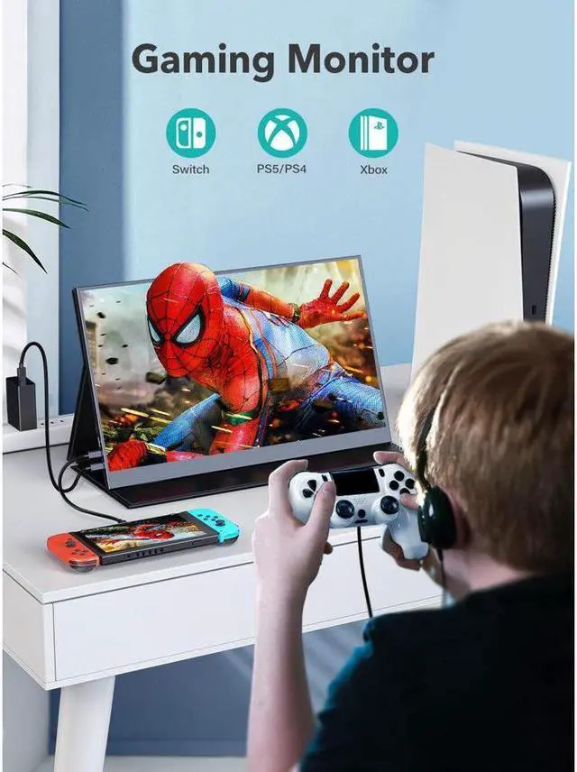 Alt view image 3 of 7 - Portable Monitor 17.3 Inch 2K, 2560X1440 USB C Portable Laptop Monitors with VESA & Smart Case 100% sRGB HDR FreeSync Travel Monitor Extender for Laptop PC MacBook Pro Xbox PS5 Phone