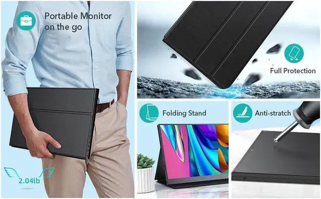 Alt view image 7 of 7 - Portable Monitor 17.3 Inch 2K, 2560X1440 USB C Portable Laptop Monitors with VESA & Smart Case 100% sRGB HDR FreeSync Travel Monitor Extender for Laptop PC MacBook Pro Xbox PS5 Phone