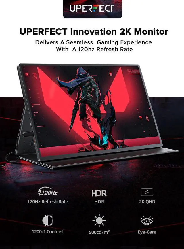 Alt view image 2 of 7 - Newsoul 2K 120Hz HDR FreeSync Portable Gaming Monitor, 16" Ultra-Wide IPS Screen, Plug & Play, USB-C & Mini HDMI, VESA Mountable, for PS5, Xbox, Switch, Laptop, PC, Mac