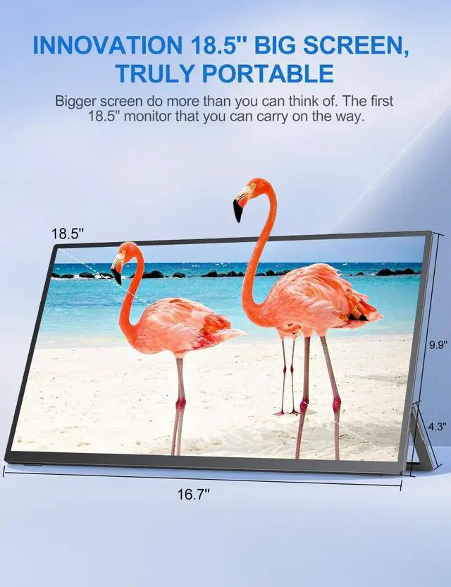 Alt view image 6 of 7 - Portable Monitor 18.5 inch 1080P FHD, Ultra-Slim & Frameless FreeSync IPS HDR Gaming Display HDMI USB C External Screen, VESA & Freestanding Laptop Computer Monitor