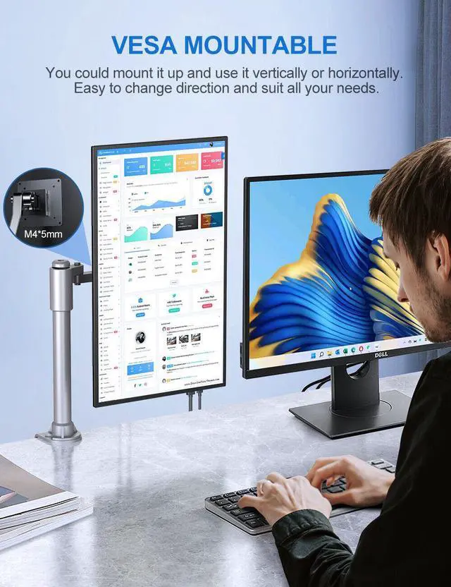 Alt view image 3 of 7 - Portable Monitor 18.5 inch 1080P FHD, Ultra-Slim & Frameless FreeSync IPS HDR Gaming Display HDMI USB C External Screen, VESA & Freestanding Laptop Computer Monitor