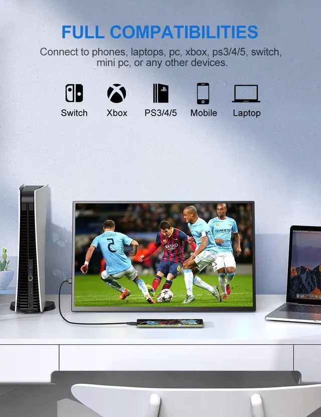 Alt view image 7 of 7 - Portable Monitor 18.5 inch 1080P FHD, Ultra-Slim & Frameless FreeSync IPS HDR Gaming Display HDMI USB C External Screen, VESA & Freestanding Laptop Computer Monitor