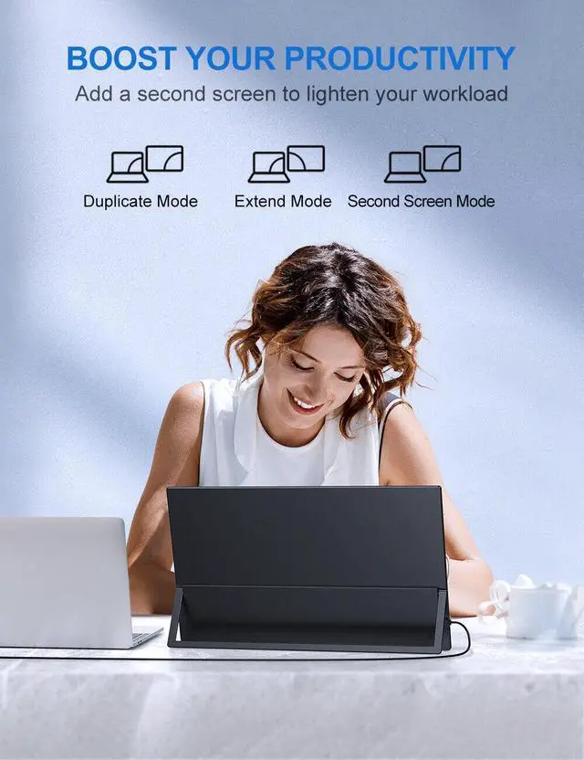 Alt view image 2 of 7 - Portable Monitor 18.5 inch 1080P FHD, Ultra-Slim & Frameless FreeSync IPS HDR Gaming Display HDMI USB C External Screen, VESA & Freestanding Laptop Computer Monitor