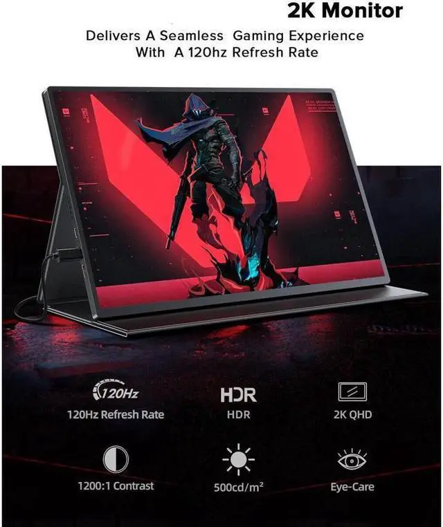 Alt view image 2 of 7 - Newsoul Portable Monitor For Laptop 16" | NEWSOUL 2K 120HZ HDR FreeSync Portable Gaming Monitor for PS5, Xbox, Switch