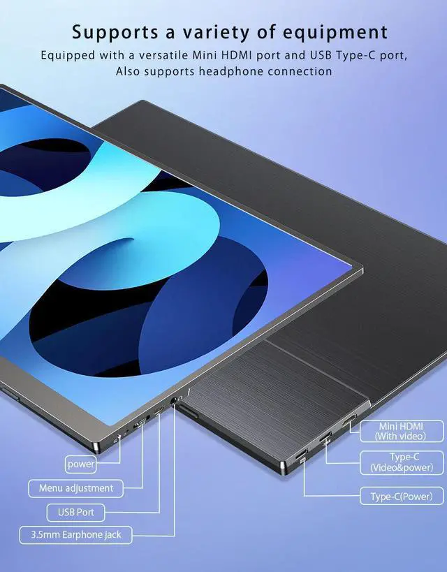 Alt view image 7 of 7 - NEWSOUL 15.6" Portable Monitor QLED 1080P DCI-P3 100% sRGB Extended Screen