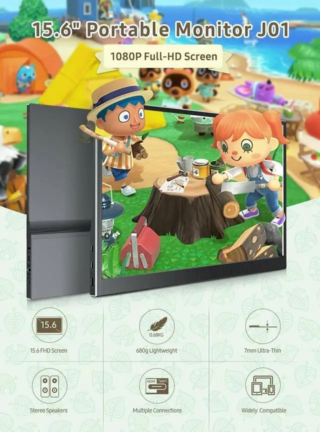 Alt view image 2 of 7 - NEWSOUL Tragbarer 15.6"-1080P-Gaming-Monitor Full HD for Xbox Switches PS4