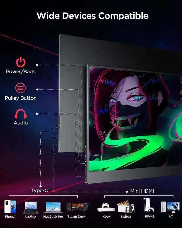 Alt view image 6 of 7 - NEWSOUL 120Hz Gaming Monitor 15.6" 2K Portable Display QHD Screeen 400 Nits 1200:1 VESA