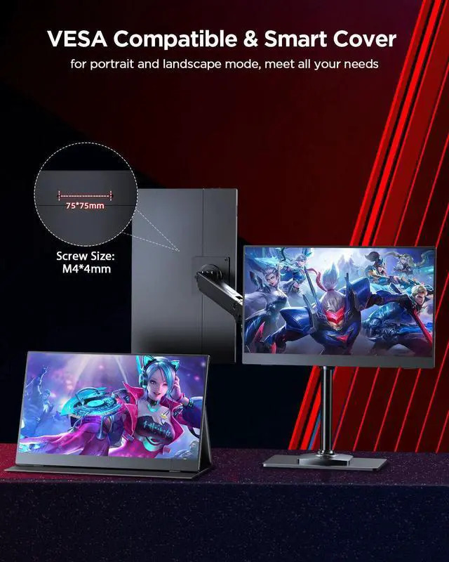 Alt view image 7 of 7 - NEWSOUL 120Hz Gaming Monitor 15.6" 2K Portable Display QHD Screeen 400 Nits 1200:1 VESA