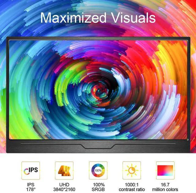 Alt view image 3 of 7 - NEWSOUL 15.6" Portable Monitor 4K UHD Screen HDMI USB C For Xbox PS 5 Switch
