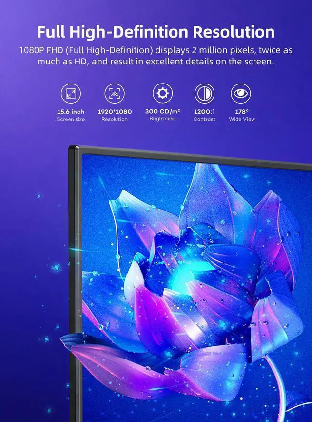 Alt view image 2 of 7 - NEWSOUL 15.6" 1080P Portable Monitor Ultra-Slim 1920*1080 For Laptop Computer