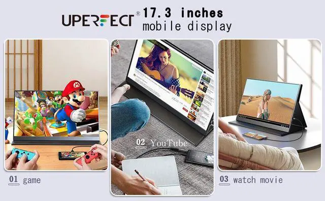 Alt view image 3 of 7 - NEWSOUL 1080P Portable Monitor Screen 17.3 Dual USB C VESA Display For Xbox PS