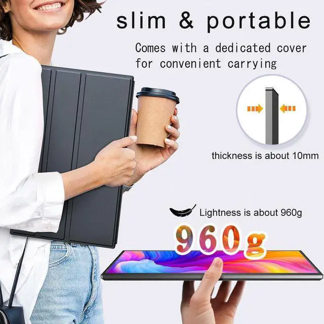 Alt view image 7 of 7 - NEWSOUL 1080P Portable Monitor Screen 17.3 Dual USB C VESA Display For Xbox PS