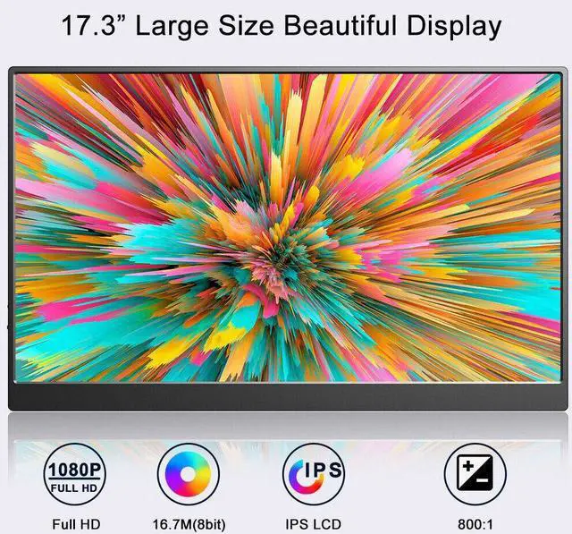 Alt view image 2 of 7 - NEWSOUL 1080P Portable Monitor Screen 17.3 Dual USB C VESA Display For Xbox PS