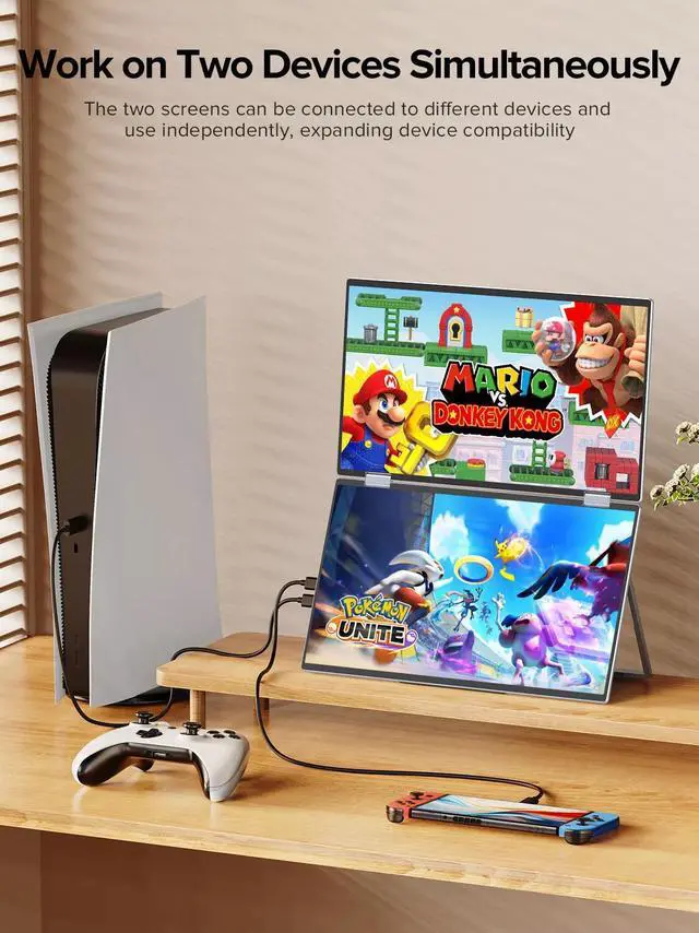 Alt view image 4 of 7 - NEWSOUL 15.6" Dual Portable Monitor Laptop Screen Extender Monitor Fold Gaming Monitor