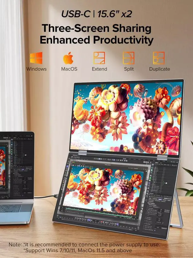 Alt view image 2 of 7 - NEWSOUL 15.6" Dual Portable Monitor Laptop Screen Extender Monitor Fold Gaming Monitor