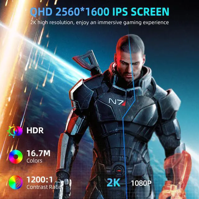 Alt view image 2 of 7 - Newsoul 2K 144Hz Portable Gaming Monitor 18" 2560x1600 QHD 100% DCI-P3 FreeSync HDR Laptop w/VESA, Frameless Matte IPS Eye Care Second Monitor for Game Console