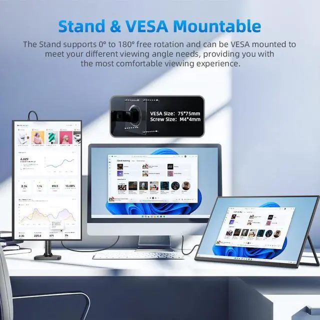 Alt view image 5 of 7 - Newsoul 22 2K QHD Portable Monitor with 180° Adjustable Kickstand & VESA, HDR, FreeSync, 350 Nits Brightness, USB-C & HDMI - Travel Gaming Second Screen for Laptop & Switch