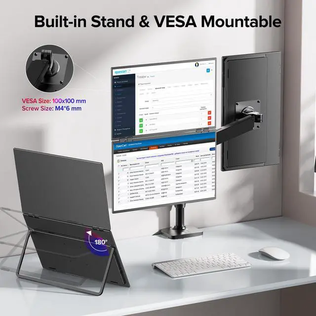 Alt view image 6 of 7 - Newsoul Delta 23.8" 100Hz Dual Monitor Portable Screen Extender with 1080P HDR, 360° Folding, VESA Mount for Laptop, PC, Phone, Game Console (No Driver Needed)