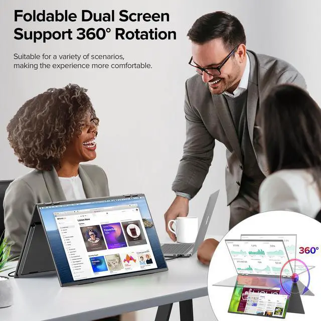 Alt view image 7 of 7 - Newsoul Delta 23.8" 100Hz Dual Monitor Portable Screen Extender with 1080P HDR, 360° Folding, VESA Mount for Laptop, PC, Phone, Game Console (No Driver Needed)