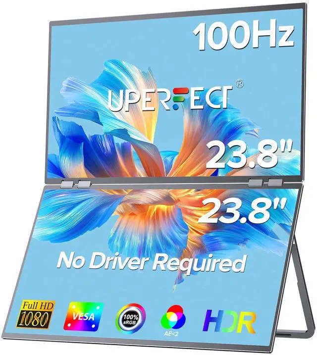 Main image of Newsoul Delta 23.8" 100Hz Dual Monitor Portable Screen Extender with 1080P HDR, 360° Folding, VESA Mount for Laptop, PC, Phone, Game Console (No Driver Needed)