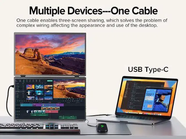 Alt view image 4 of 7 - Newsoul Delta 15.6" Dual Monitor 1080P HDR, 360° Foldable Portable Laptop Screen Extender with Stand for Laptop, PC, Phone, and Game Console (No Driver Needed)