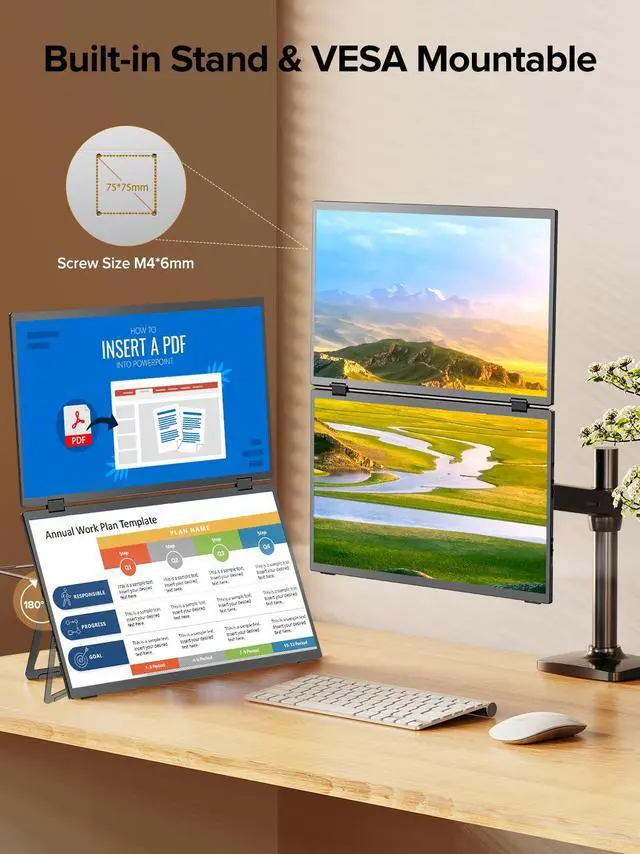 Alt view image 5 of 7 - Newsoul Delta 15.6" Dual Monitor Portable Screen Extender for Laptop, 1080P HDR, 360° Folding, Triple Monitor with Stand - No Driver Needed