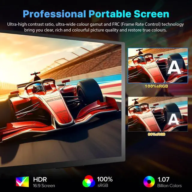 Alt view image 3 of 7 - Newsoul 18.4 4K UHD Portable Monitor, 3840x2160 IPS with 100% sRGB, HDR, FreeSync, VESA & 180° Adjustable Stand - Ultra-Slim & Lightweight for Travel