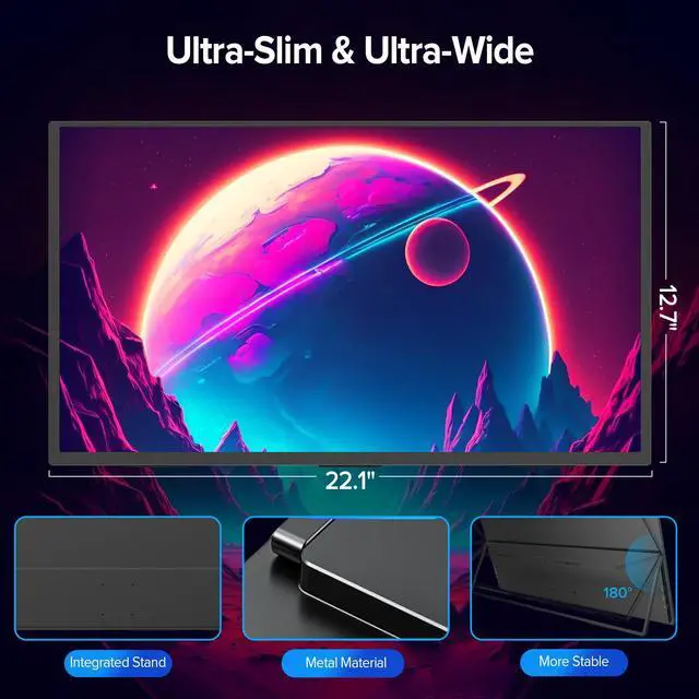 Alt view image 7 of 7 - Newsoul 24.5" 2K QHD 165Hz FreeSync IPS HDR Gaming Portable Monitor with USB-C, HDMI, VESA Mount & 180° Adjustable Stand Perfect for Laptops, Switch, Phones