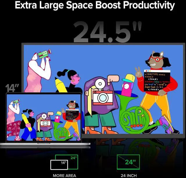 Alt view image 2 of 7 - Newsoul 24.5" 2K QHD 165Hz FreeSync IPS HDR Gaming Portable Monitor with USB-C, HDMI, VESA Mount & 180° Adjustable Stand Perfect for Laptops, Switch, Phones